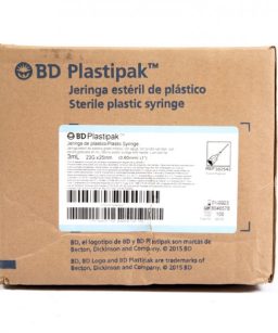 Jeringa 3 ml bd de plástico con aguja  (23g x 25mm) c/100pzas