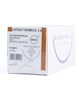 Surgical catgut crómico 2-0 st10 aguja 36mm c/12