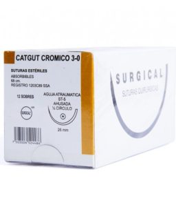 Surgical catgut crómico 3-0 st10 aguja 26mm c/12