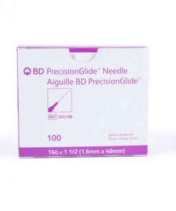 Aguja bd hipodermica 16gx40mm c/100 pzs