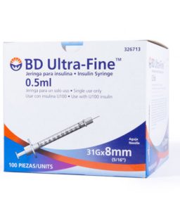 BD Ultra-Fine Jeringa insulina 0.5ml 31gx8mm con 100pzas