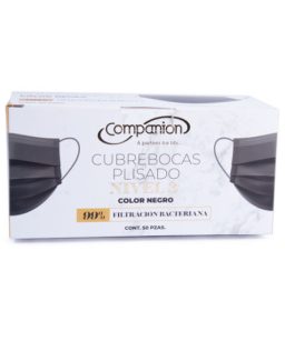 Cubrebocas plisado color negro con 50 pzas