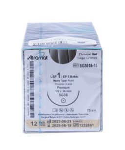Catgut crómico absorbible 1 36mm c/12